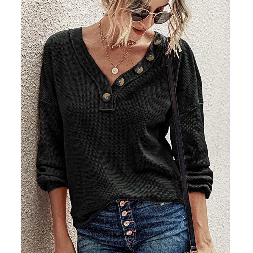 🌟Womens Long Sleeve Waffle Knit Top🌟
